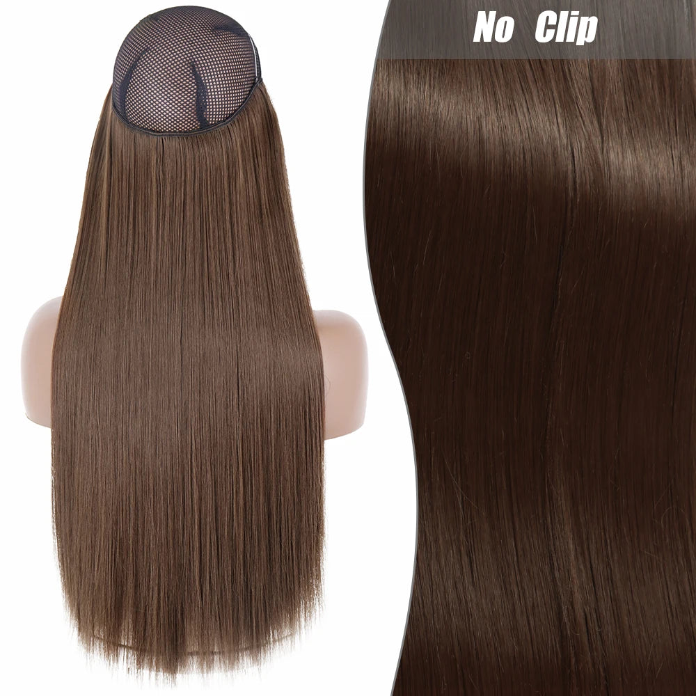 No-Clip Halo Hair Extensions – Long Wavy Synthetic Hairpiece
