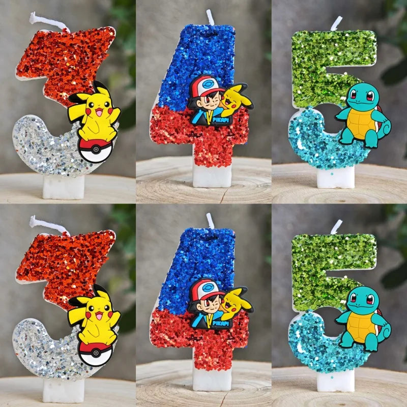 Pokemon Birthday Cake Number Candles – Glitter Anime Figure Decoration
