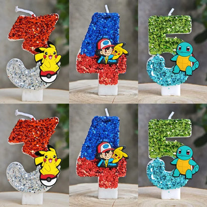 Pokemon Birthday Cake Number Candles – Glitter Anime Figure Decoration