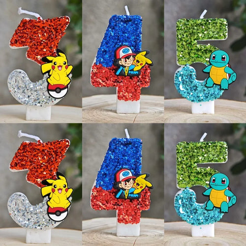 Pokemon Birthday Cake Number Candles – Glitter Anime Figure Decoration