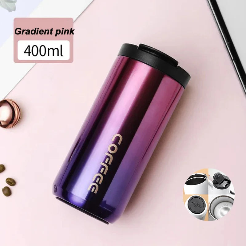 Stainless Steel Vacuum Thermos Coffee Mug 400ml – Leakproof Travel Cup