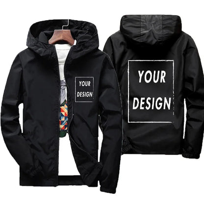 Men's Custom Logo Windbreaker Jacket – Waterproof Hooded Coat Up to 7XL
