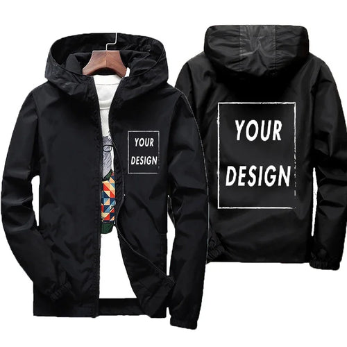 Men's Custom Logo Windbreaker Jacket – Waterproof Hooded Coat Up to 7XL