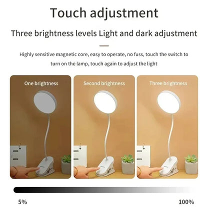 LED Clip-On Desk Lamp – USB Rechargeable Touch Dimming Study Light