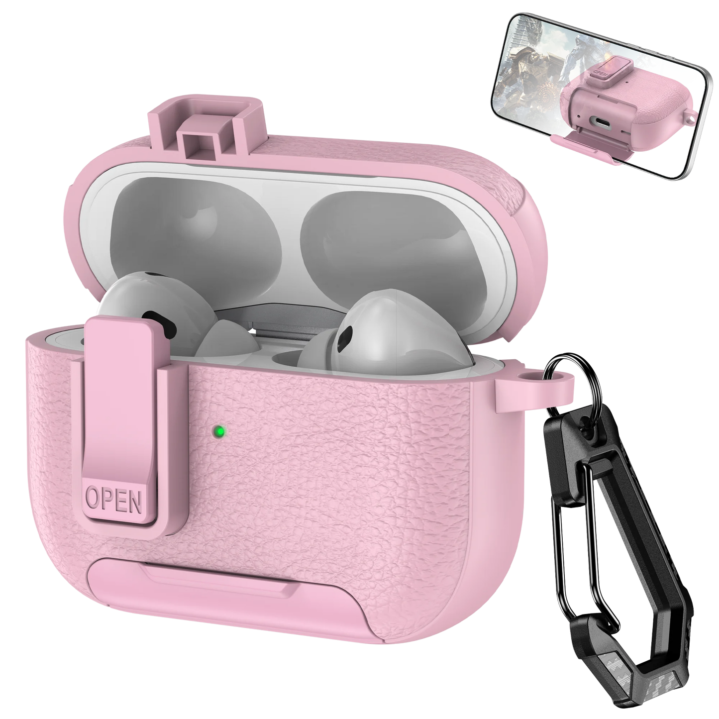 AirPods Case with Phone Holder Clip & Carabiner – Fits AirPods 1/2/3/Pro/Pro 2/Pro 3/4