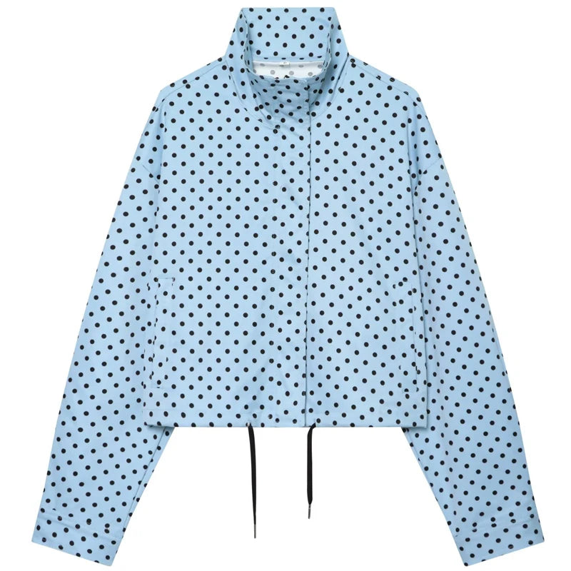 Women's Polka Dot Bomber Jacket – Oversized Zip-Up Outerwear