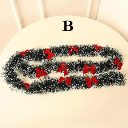 Christmas Tinsel Garland with Bows – 2m Ribbon Decoration
