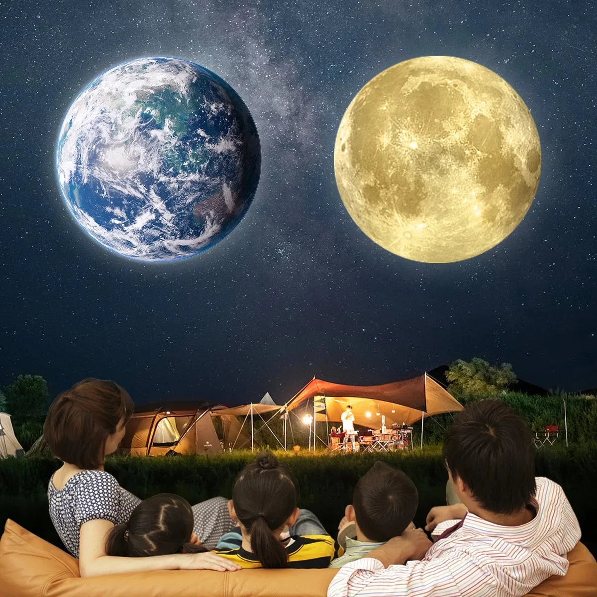 Moon & Earth Projection Night Light USB Starry Sky Atmosphere Lamp