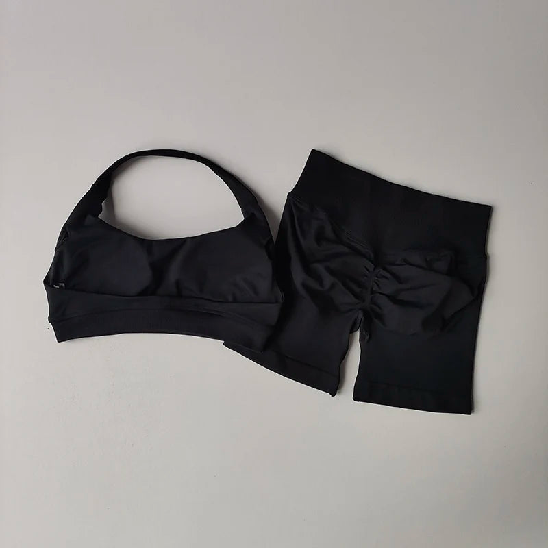 Halter Neck Sports Bra & Shorts Set – Women's Yoga & Pilates Activewear