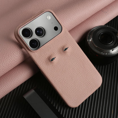 Eyes Lychee Genuine Leather iPhone Case