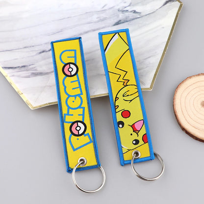 Anime Embroidered Keychain - Cute Cartoon Jet Tag Key Ring