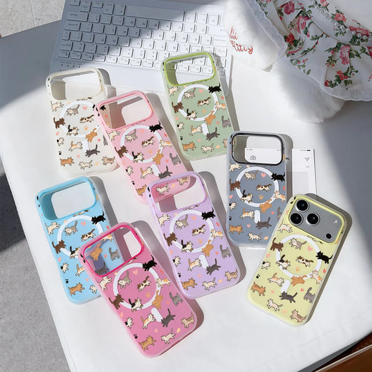 Whimsical Cat Parade Candy Color 2 IN 1 Magsafe iPhone Case