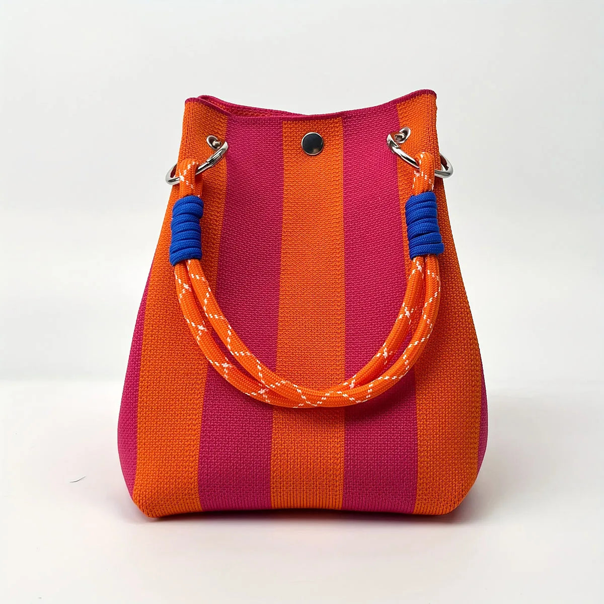 Color-Block Knitted Bucket Bag – Retro Striped Handbag