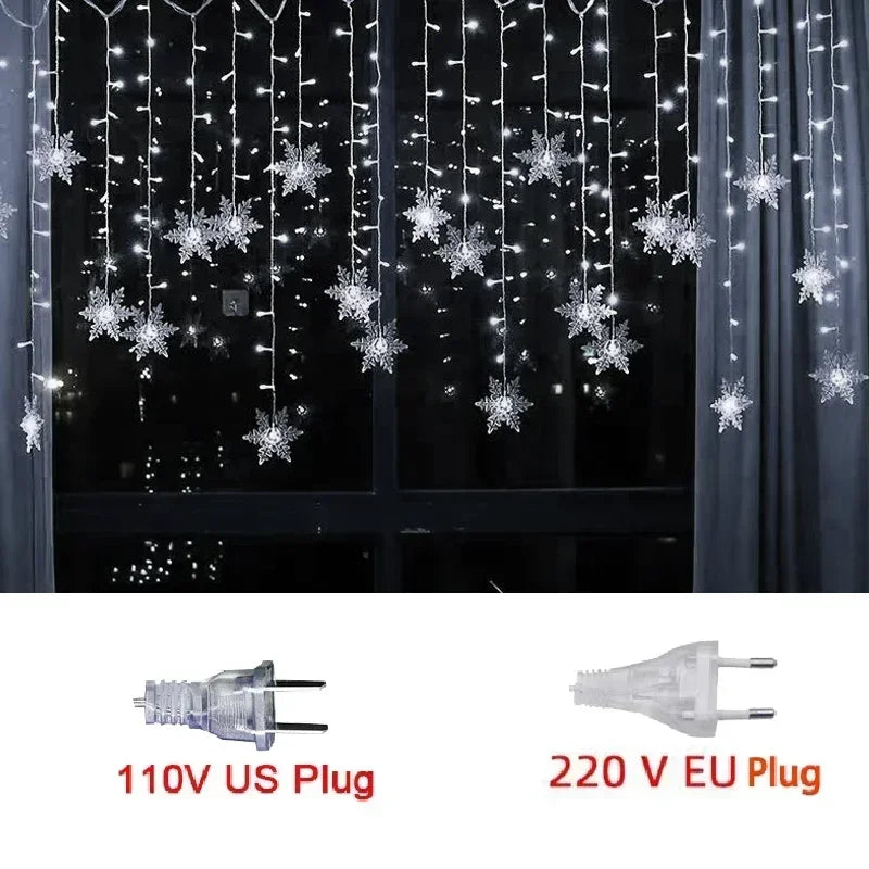 Snowflake LED Curtain Fairy Lights – Window String Light for Christmas Decor