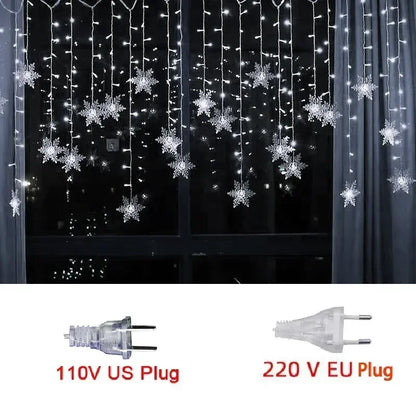 Snowflake LED Curtain Fairy Lights – Window String Light for Christmas Decor