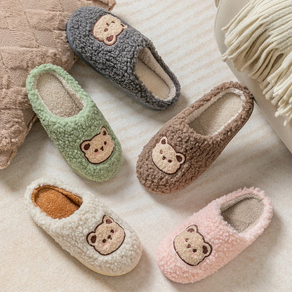 Cartoon Bear Fluffy Slippers – Warm Non-Slip Indoor House Shoes
