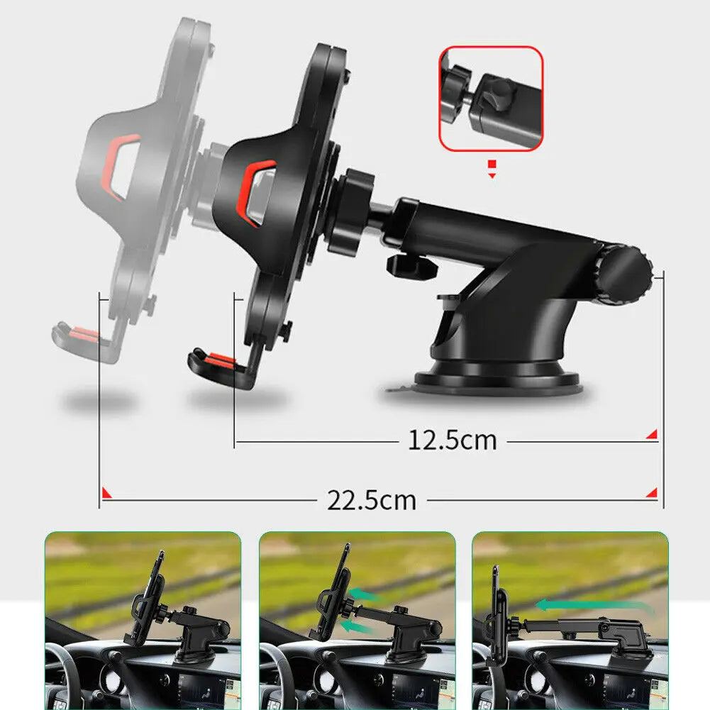 360° Car Phone Mount with Suction Cup & Retractable Arm