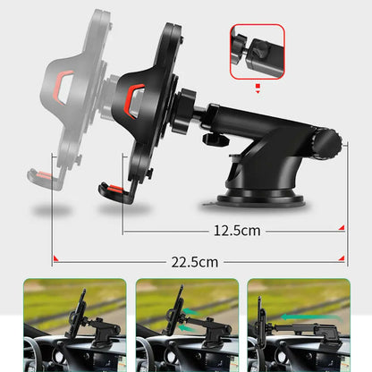 360° Car Phone Mount with Suction Cup & Retractable Arm