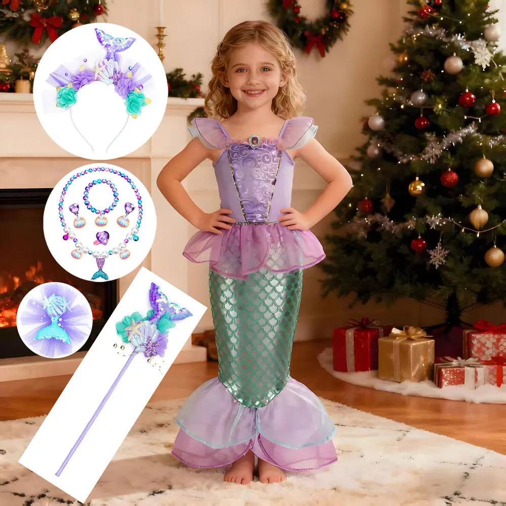 Girls Mermaid Princess Costume Dress – Birthday Party & Christmas