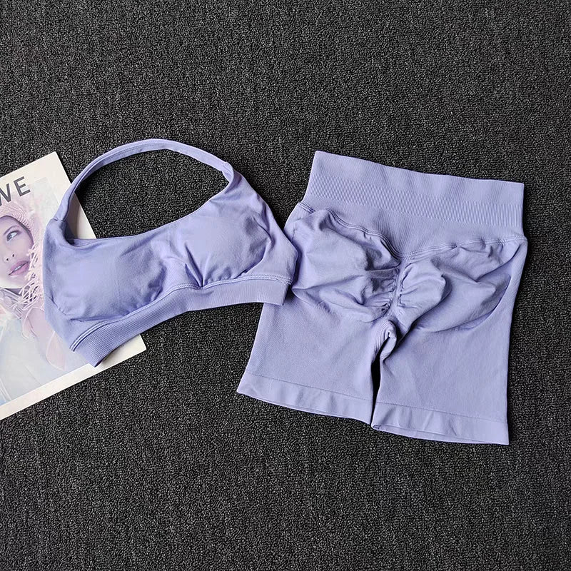 Women's Seamless Yoga Set – Halter Sports Bra & Matching Shorts