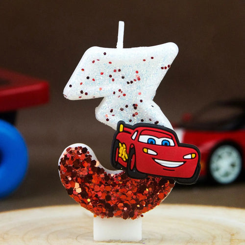 Lightning McQueen Birthday Candle – Number 0-9 Glitter Cake Topper for Kids