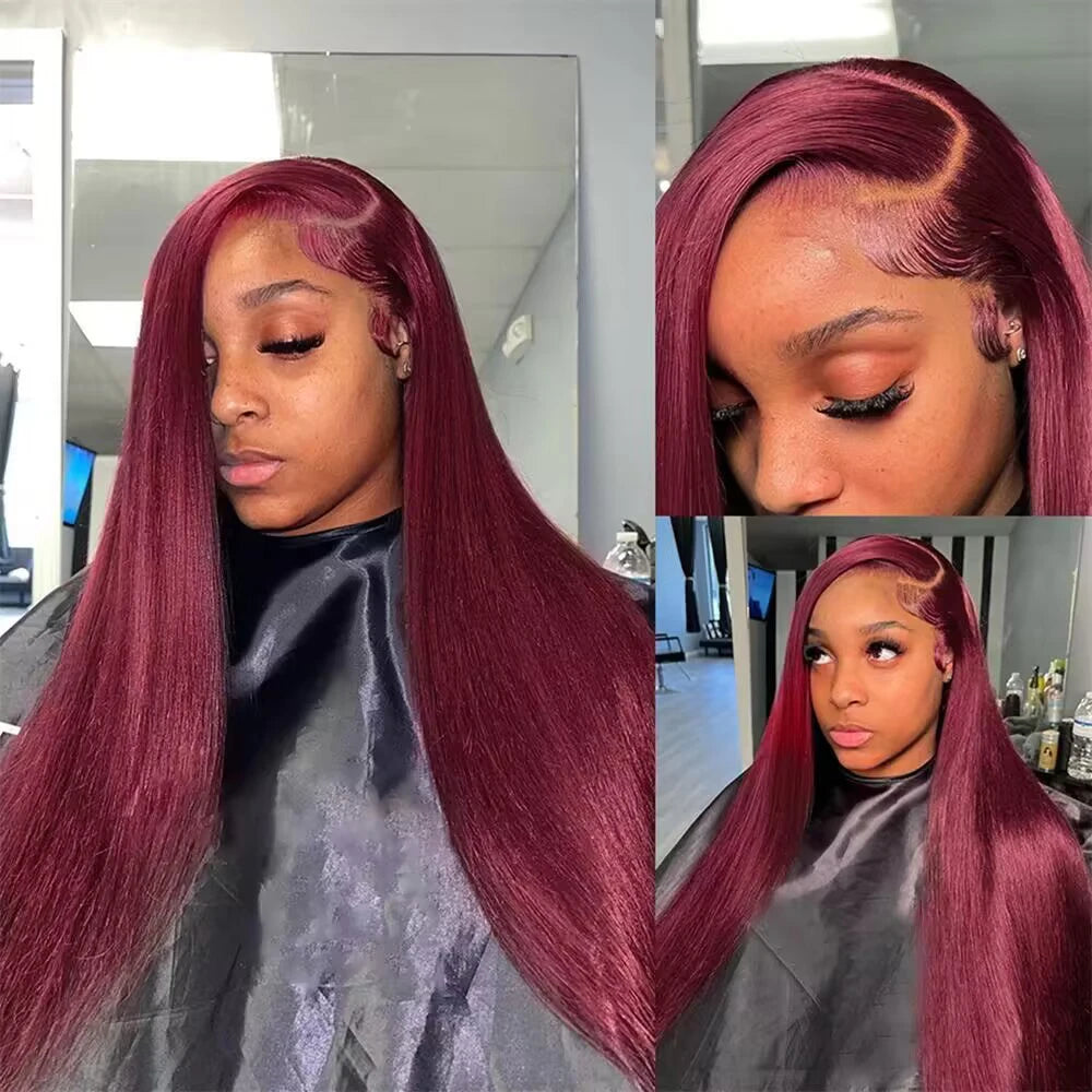 Burgundy 99J Straight Human Hair Lace Front Wig 13x4 & 13x6 HD Lace