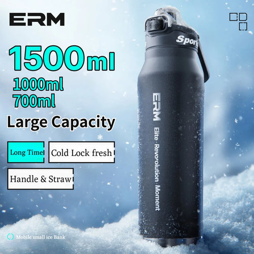 Insulated Sports Water Bottle Stainless Steel Double Wall with Handle