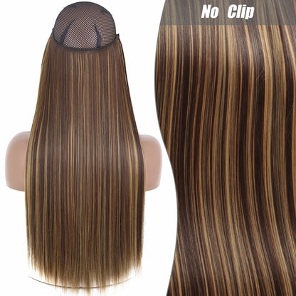 No-Clip Halo Hair Extensions – Long Wavy Synthetic Hairpiece