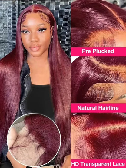 99J Burgundy 13x4 HD Lace Front Human Hair Wig – Straight