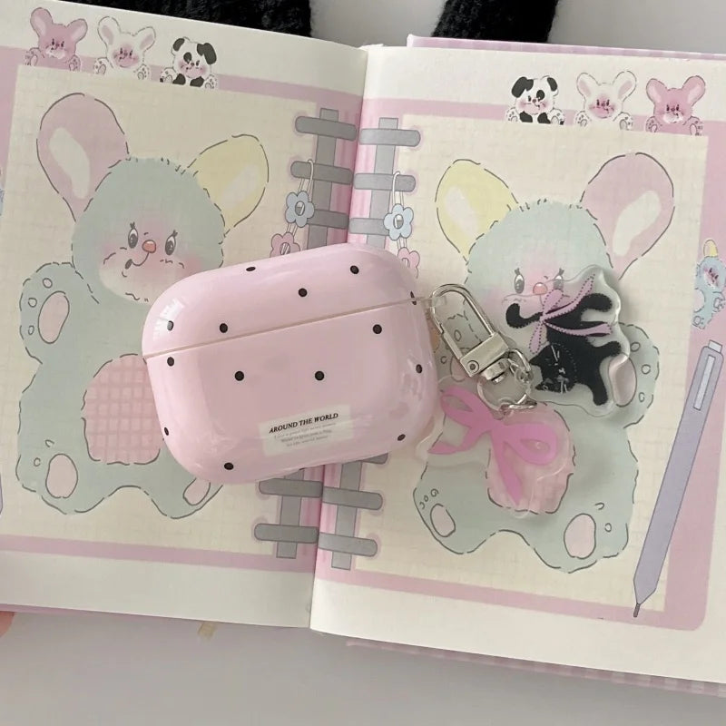 Cute Polka Dot AirPods Case with Dalmatian Dog Charm