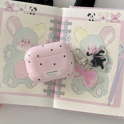 Cute Polka Dot AirPods Case with Dalmatian Dog Charm