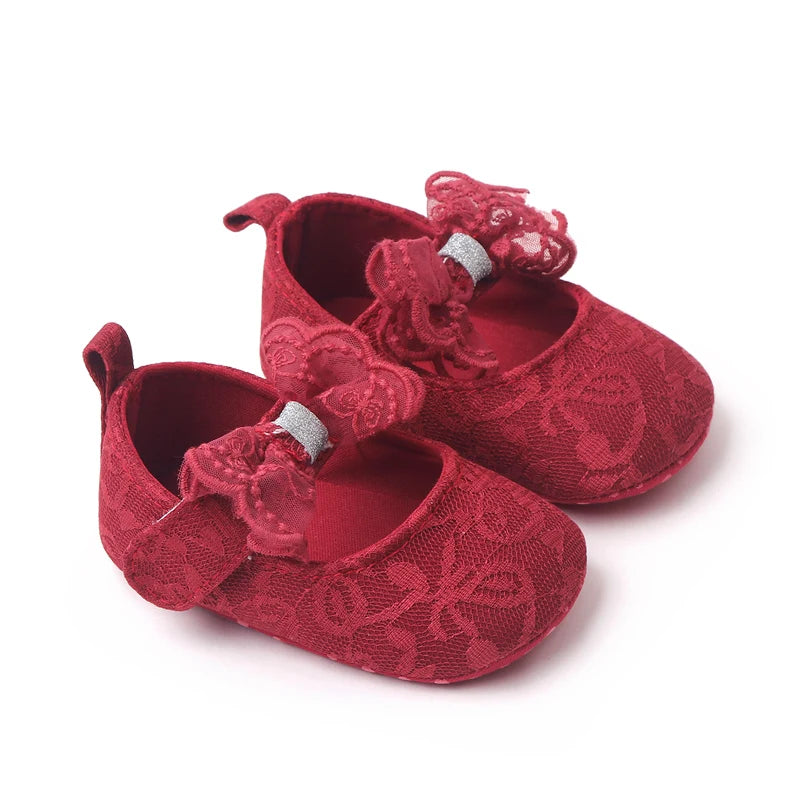 Baby Girl Mary Jane Shoes – Lace Bowknot Soft Sole Anti-Slip