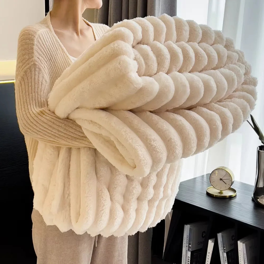 Fluffy Bubble Fleece Throw Blanket – Soft, Warm & Decorative, 4 Colors