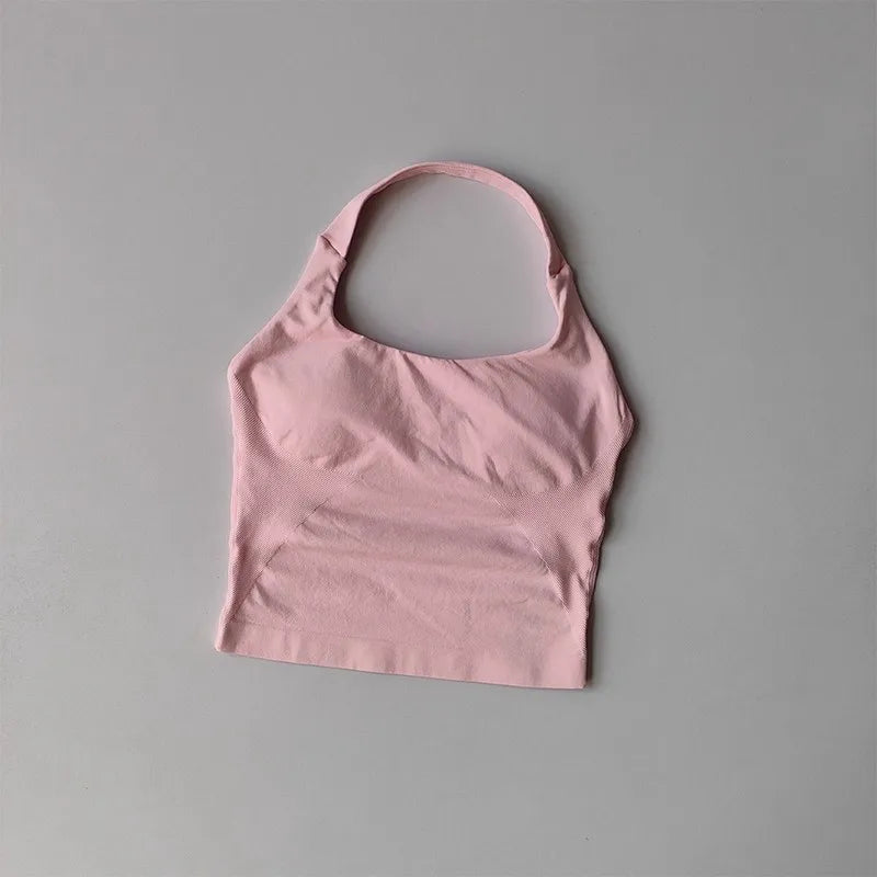 Women's Halter Neck High Support Sports Bra – Backless Yoga Top