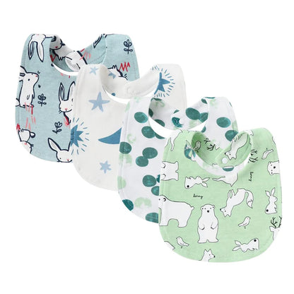 Cotton Baby Bibs 4-Pack – Cartoon Newborn Drool Bibs