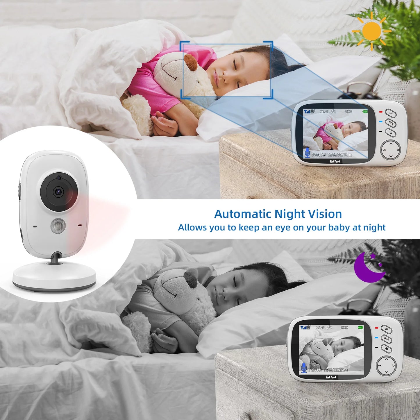 TakTark Wireless Video Baby Monitor – 3.2" Screen, Night Vision & Two-Way Talk
