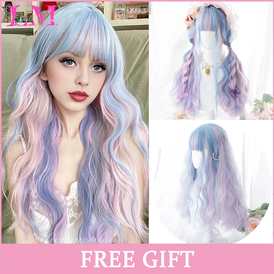 Cosplay Synthetic Wig with Bangs – Long Straight 24 Inch, Heat Resistant