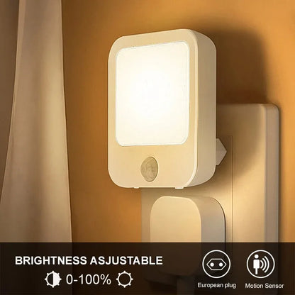 Motion Sensor Plug-In Night Light – Dimmable LED Bedside Lamp