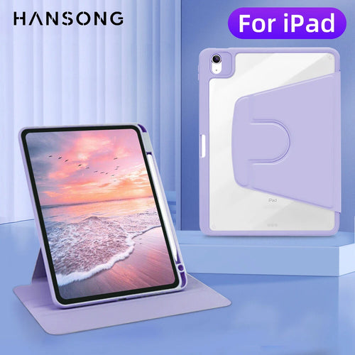 iPad Case 360 Rotatable Transparent Cover – Pro, Air, Mini, 7th–10th Gen