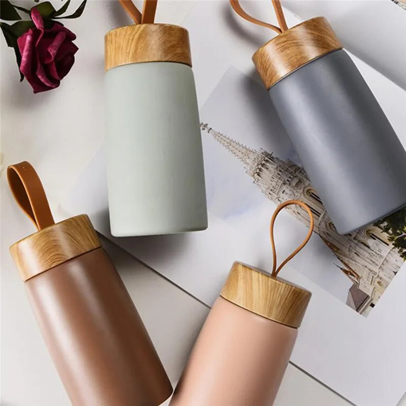 Mini Insulated Coffee Mug – Stainless Steel Thermos with Wood Lid