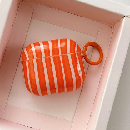 Colorful Striped AirPods Case with Keychain Ring – Summer Style