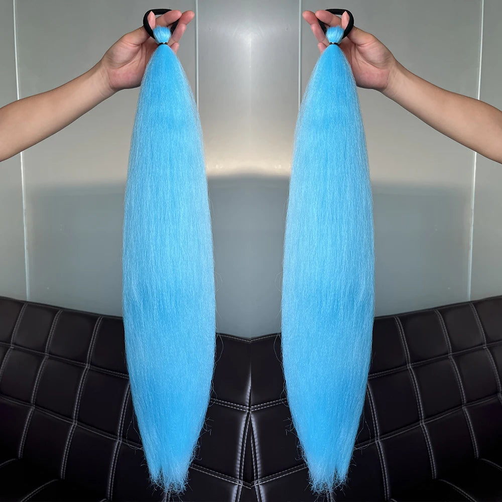 Synthetic Ponytail Hair Extension 2pcs – Long Straight, Colorful, Braiding Hairpiece with Rubber Band