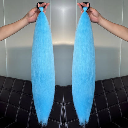 Synthetic Ponytail Hair Extension 2pcs – Long Straight, Colorful, Braiding Hairpiece with Rubber Band