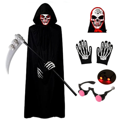 Kids Grim Reaper Halloween Costume Set with Glowing Red Eyes