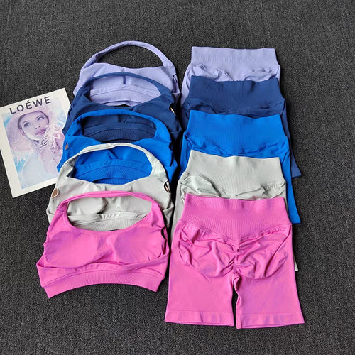 Women's Seamless Yoga Set – Halter Sports Bra & Matching Shorts