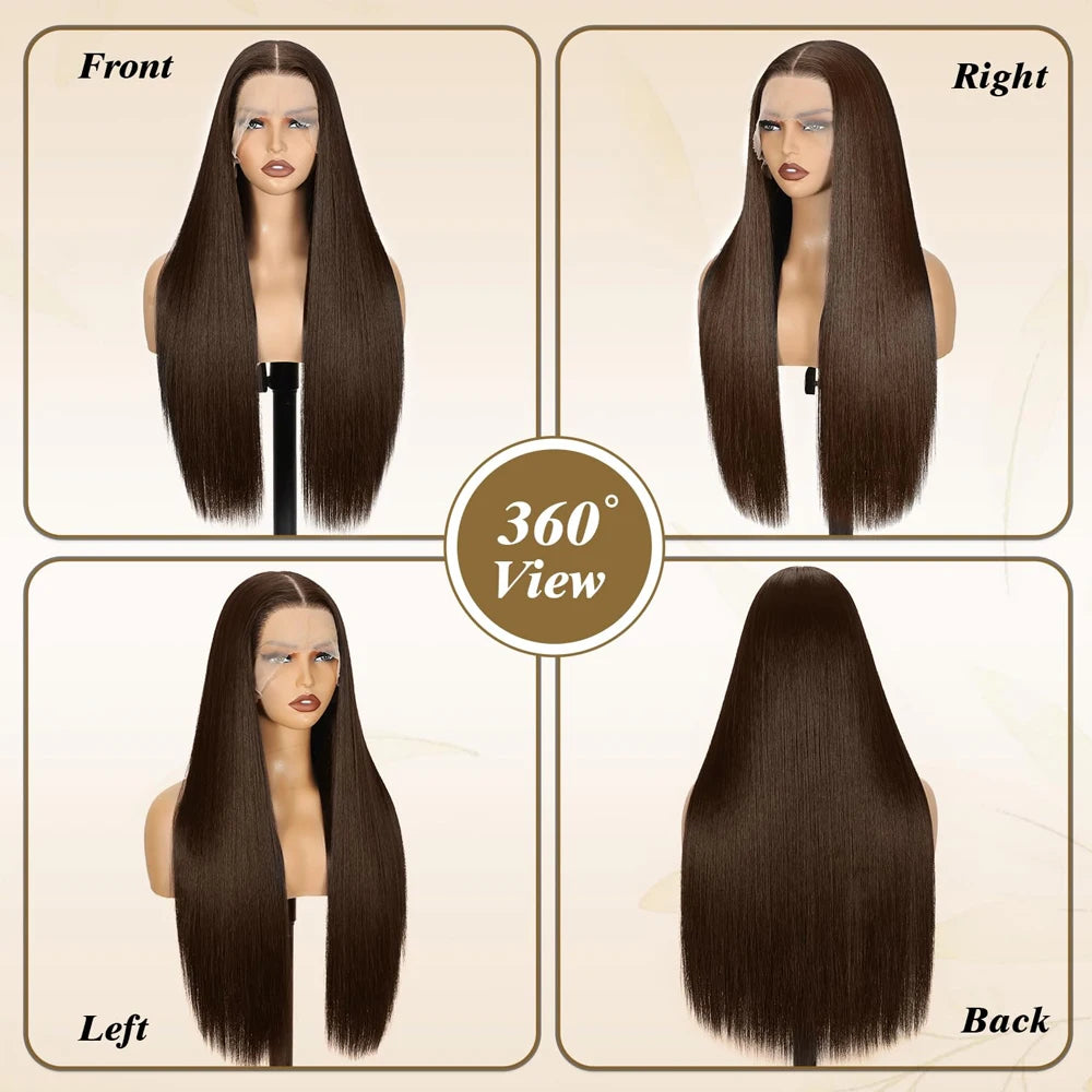 Chocolate Brown Straight Human Hair Wig 13x6 HD Lace Front