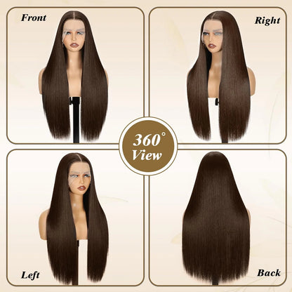 Chocolate Brown Straight Human Hair Wig 13x6 HD Lace Front