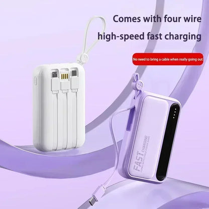 Portable Power Bank with Built-in Cables – Fast Charging 10000–50000mAh
