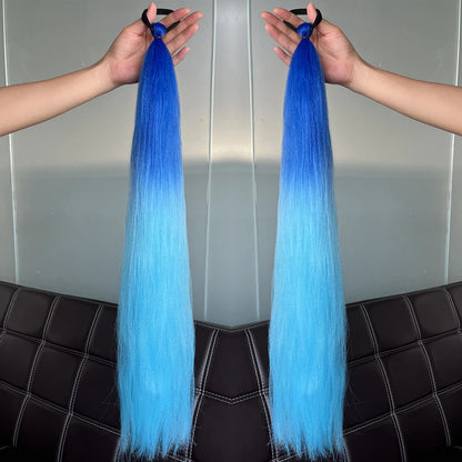 Synthetic Ponytail Hair Extension 2pcs – Long Straight, Colorful, Braiding Hairpiece with Rubber Band