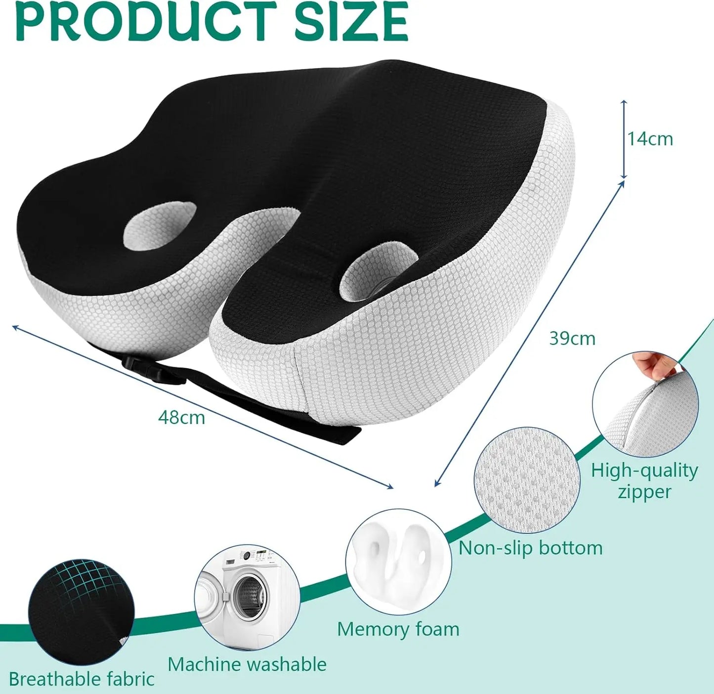 Memory Foam Orthopedic Coccyx Seat Cushion for Office & Car